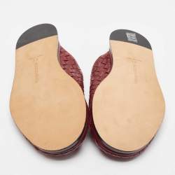 Bottega Veneta Burgundy Intrecciato Leather Flat Mules Size 41