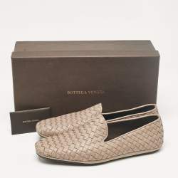 Bottega Veneta Beige Intrecciato Leather Smoking Slippers Size 41.5