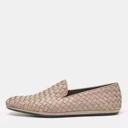 Bottega Veneta Beige Intrecciato Leather Smoking Slippers Size 41.5