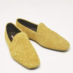 Bottega Veneta Green Suede Intrecciato Smoking Slippers Size 42