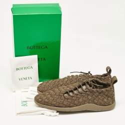 Bottega Veneta Olive Green Woven Fabric Elasticated Intrecciato Sneakers Size 41.5
