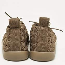 Bottega Veneta Olive Green Woven Fabric Elasticated Intrecciato Sneakers Size 41.5