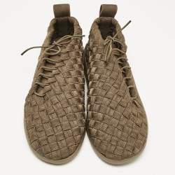 Bottega Veneta Olive Green Woven Fabric Elasticated Intrecciato Sneakers Size 41.5