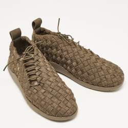 Bottega Veneta Olive Green Woven Fabric Elasticated Intrecciato Sneakers Size 41.5