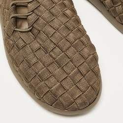 Bottega Veneta Olive Green Woven Fabric Elasticated Intrecciato Sneakers Size 41.5