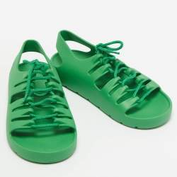 Bottega Veneta Green Rubber Lace Up Flat Sandals Size 41