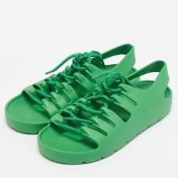 Bottega Veneta Green Rubber Lace Up Flat Sandals Size 41