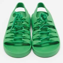 Bottega Veneta Green Rubber Lace Up Flat Sandals Size 41