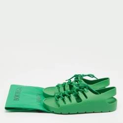 Bottega Veneta Green Rubber Lace Up Flat Sandals Size 41