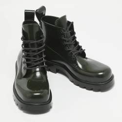 Bottega Veneta Dark Green Rubber Stride Ankle Boots Size 41