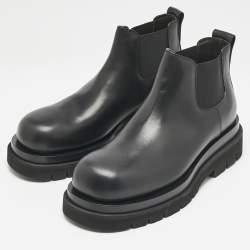 Pre Owned Bottega Veneta Black Leather Chelsea Boots Size 41.5