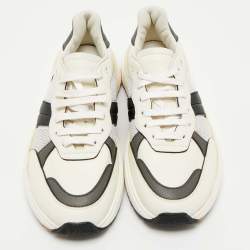 Pre Owned Bottega Veneta Speedster Size 42 White/Black Leather and Mesh Lace Up Sneakers