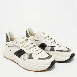 Pre Owned Bottega Veneta Speedster Size 42 White/Black Leather and Mesh Lace Up Sneakers