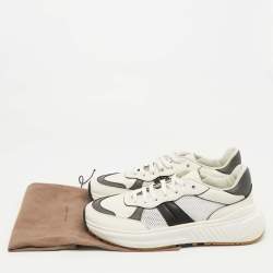 Pre Owned Bottega Veneta Speedster Size 42 White/Black Leather and Mesh Lace Up Sneakers