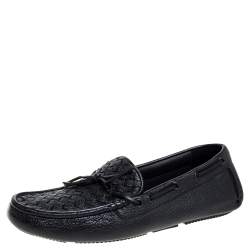 Pre Owned Bottega Veneta Black Intrecciato Leather Cervo Wave Driver Bow Loafers Size 40