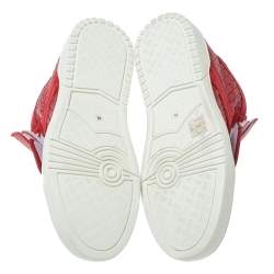 Bottega Veneta Red Intrecciato Leather and Suede Velcro Strap High Top Sneakers Size 42