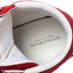 Bottega Veneta Red Intrecciato Leather and Suede Velcro Strap High Top Sneakers Size 42
