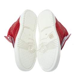 Bottega Veneta Red Intrecciato Leather and Suede Velcro Strap High Top Sneakers Size 44