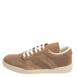 Bottega Veneta Brown Intrecciato Leather And Suede Low Top Sneakers Size 43