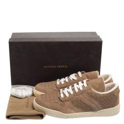 Bottega Veneta Brown Intrecciato Leather And Suede Low Top Sneakers Size 43