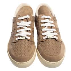 Bottega Veneta Brown Intrecciato Leather And Suede Low Top Sneakers Size 43