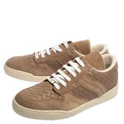 Bottega Veneta Brown Intrecciato Leather And Suede Low Top Sneakers Size 43