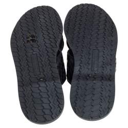 Pre Owned Bottega Veneta Black Intrecciato Leather Cross Strap Flat Slides Size 43
