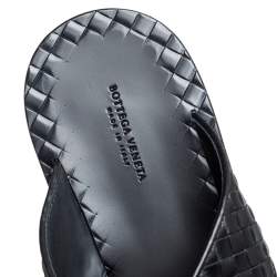 Pre Owned Bottega Veneta Black Intrecciato Leather Cross Strap Flat Slides Size 43