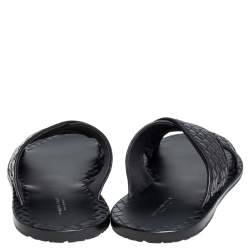 Pre Owned Bottega Veneta Black Intrecciato Leather Cross Strap Flat Slides Size 43