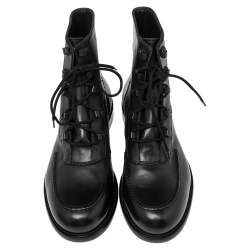 Pre Owned Bottega Veneta Black Leather Combat Ankle Boots Size 43