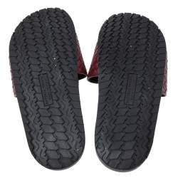 Pre Owned Bottega Veneta Burgundy Intrecciato Leather Flat Slides Size 40