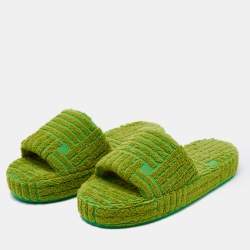 Pre Owned Bottega Veneta Neon Green Cotton Fabric Resort Sponge Platform Slides Size 39