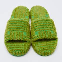 Pre Owned Bottega Veneta Neon Green Cotton Fabric Resort Sponge Platform Slides Size 39