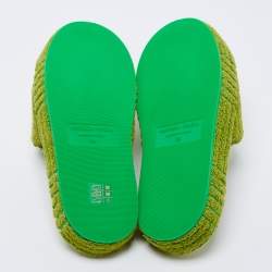 Pre Owned Bottega Veneta Neon Green Cotton Fabric Resort Sponge Platform Slides Size 39