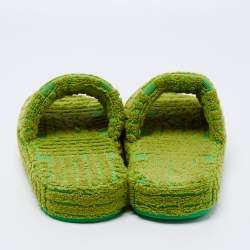 Pre Owned Bottega Veneta Neon Green Cotton Fabric Resort Sponge Platform Slides Size 39