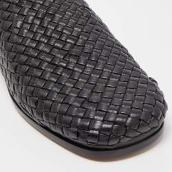 Pre Owned Bottega Veneta Black Intrecciato Leather Flat Mules Size 46