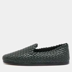 Bottega Veneta Dark Green Intrecciato Leather Slip On Loafers Size 44
