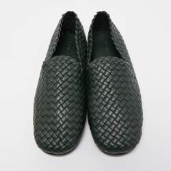 Bottega Veneta Dark Green Intrecciato Leather Slip On Loafers Size 44