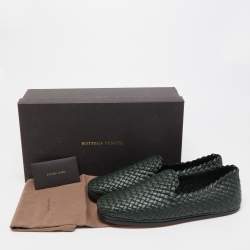 Bottega Veneta Dark Green Intrecciato Leather Slip On Loafers Size 44