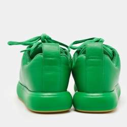 Pre Owned Bottega Veneta Green Leather Lace Up Sneakers Size 37
