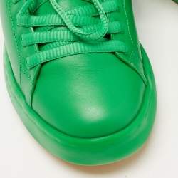 Pre Owned Bottega Veneta Green Leather Lace Up Sneakers Size 37
