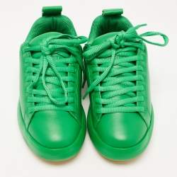 Pre Owned Bottega Veneta Green Leather Lace Up Sneakers Size 37