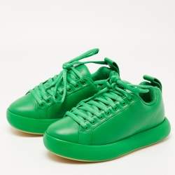 Pre Owned Bottega Veneta Green Leather Lace Up Sneakers Size 37