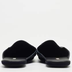 Bottega Veneta Navy Blue Intrecciato Leather Fiandra Mules Size 44