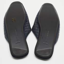 Bottega Veneta Navy Blue Intrecciato Leather Fiandra Mules Size 44