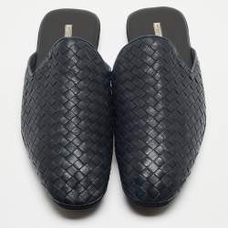 Bottega Veneta Navy Blue Intrecciato Leather Fiandra Mules Size 44