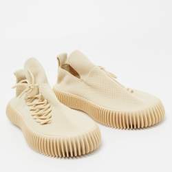 Bottega Veneta Beige Fabric Lace Up Low Top Sneakers Size 42