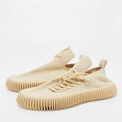 Bottega Veneta Beige Fabric Lace Up Low Top Sneakers Size 42