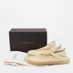 Bottega Veneta Beige Fabric Lace Up Low Top Sneakers Size 42