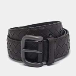 Bottega Veneta Brown Intrecciato Leather Buckle Belt 85 CM